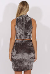 Grey Crushed Velvet High Neck Cut Out Co-ord - Melanie