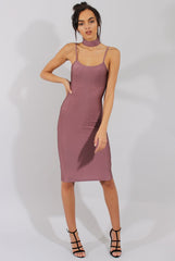 Mauve Choker Bodycon Midi Dress - Meli