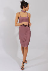 Mauve Choker Bodycon Midi Dress - Meli