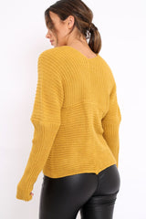 Mustard Wrap Front Cable Knit Jumper - Melia