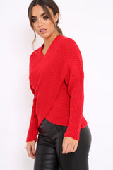 Red Wrap Front Cable Knit Jumper - Melia