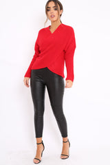 Red Wrap Front Cable Knit Jumper - Melia