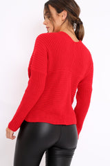 Red Wrap Front Cable Knit Jumper - Melia