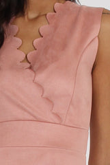 Pink Suede Scallop Hem Midi Dress - Melina
