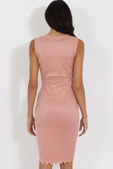 Pink Suede Scallop Hem Midi Dress - Melina