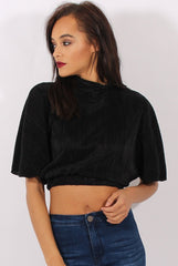 Black Pleated Batwing Crop Top - Mellony