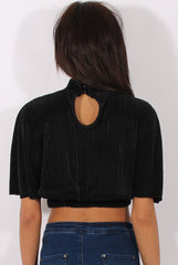Black Pleated Batwing Crop Top - Mellony