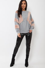 Grey Jumper with Fur on Front and Sleeves - Mercedes