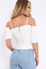 Cream Lace Up Front Cold Shoulder Top - Merci