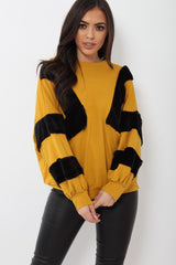 Mustard Jumper with Fur on Front and Sleeves - Mercedes