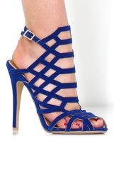 Merci Blue Suede Caged Heels