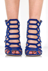 Merci Blue Suede Caged Heels