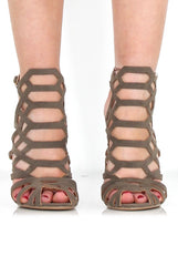 Merci Khaki Suede Caged Heels