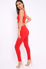 Red with Pearls Crop Top and Trousers Co-ord - Meridith