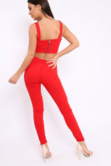 Red with Pearls Crop Top and Trousers Co-ord - Meridith