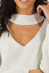 White Sparkle Knitted Cut Out Front Jumper - Meri