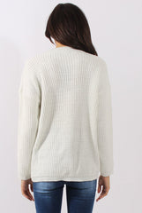 White Sparkle Knitted Cut Out Front Jumper - Meri