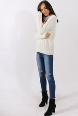 White Sparkle Knitted Cut Out Front Jumper - Meri