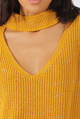 Mustard Sparkle Knitted Cut Out Front Jumper - Meri