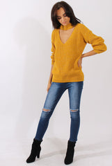 Mustard Sparkle Knitted Cut Out Front Jumper - Meri