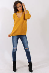 Mustard Sparkle Knitted Cut Out Front Jumper - Meri