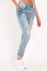 Light Wash Rip Front Distressed Mom Jeans - Merina