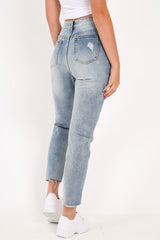 Light Wash Rip Front Distressed Mom Jeans - Merina
