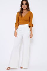 Mustard Plunge Bell Sleeve Crop Top - Merla