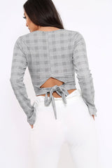 Tartan Plunge Bell Sleeve Crop Top - Merla