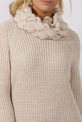 Cream Chunky Turtleneck Knit Jumper Dress - Cloe