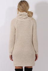 Cream Chunky Turtleneck Knit Jumper Dress - Cloe