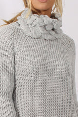 Grey Chunky Turtleneck Knit Jumper Dress - Cloe