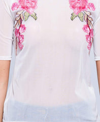 Cream Mesh Embroidered Top - Leigh