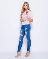 Pink Mesh Embroidered Top - Leigh