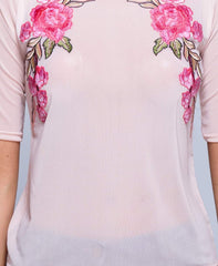 Pink Mesh Embroidered Top - Leigh