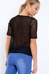 Black sheer top with floral embroidery - Hadley