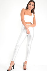Silver Metallic PU Leggings - Rio