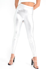 Silver Metallic PU Leggings - Rio