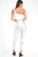 Silver Metallic PU Leggings - Rio