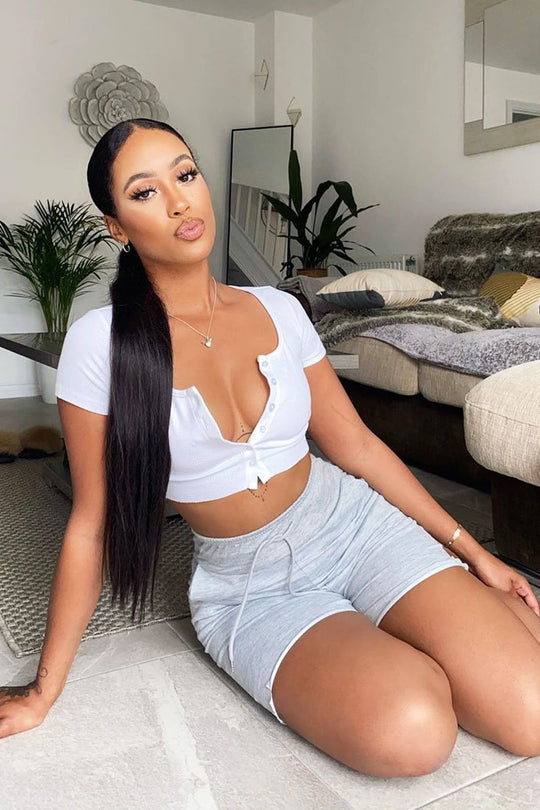 White Button Front Scoop Neck Crop Top - Khiya