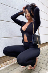 Black Ribbed Zip Front Top - Jamoni