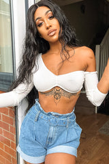 Light Wash Belted High Waist Paper Bag Shorts - Everlei