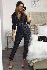 Black Striped Slim Fit Blazer- Meya