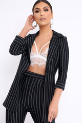 Black Striped Slim Fit Blazer- Meya