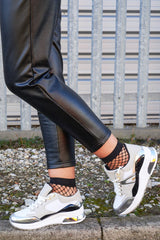 White Black Silver Mesh Trainers - Skyy