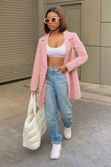 Pink Double Breasted Longline Blazer - Izelle