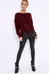 Wine Chunky Knit Corset Waist Knitted Jumper - Mikayla