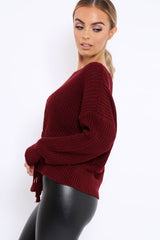 Wine Chunky Knit Corset Waist Knitted Jumper - Mikayla