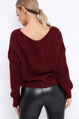 Wine Chunky Knit Corset Waist Knitted Jumper - Mikayla