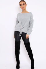 Grey Chunky Knit Corset Waist Knitted Jumper - Mikayla